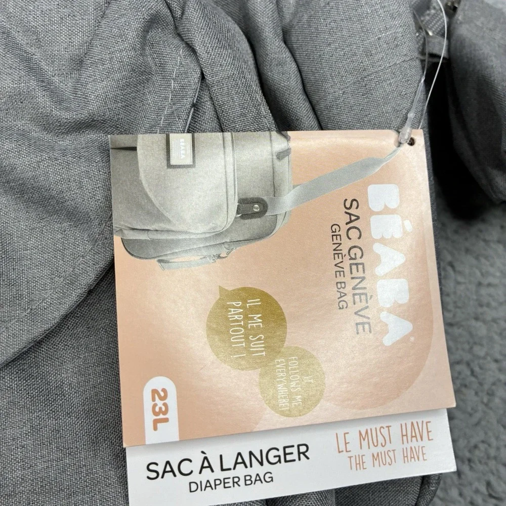 BEABA Sac à Langer Genève Diaper Bag 23L Gray Shoulder Baby Changing Bag NWT